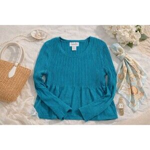 Vintage Chadwick’s Teal Ribbed Cotton Sweater | 90s | Size PS